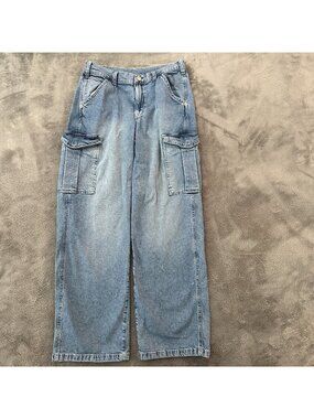 Gap Jeans Mid Rise 90s Loose Cargo Women's size 27 4 Wide Straight Leg